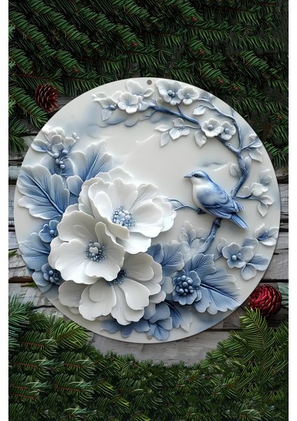 Mavi Tonlarında Çiçek Desenli Uv Baskı Mdf Duvar Süsü – 33X33 cm & 20X20 cm DT227 fiyatları