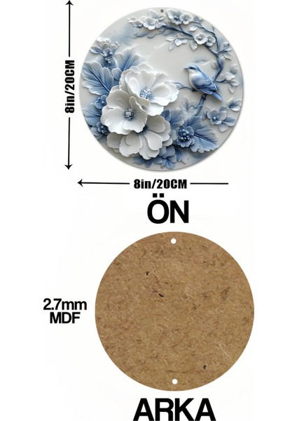 Mavi Tonlarında Çiçek Desenli Uv Baskı Mdf Duvar Süsü – 33X33 cm & 20X20 cm DT227 indirimleri