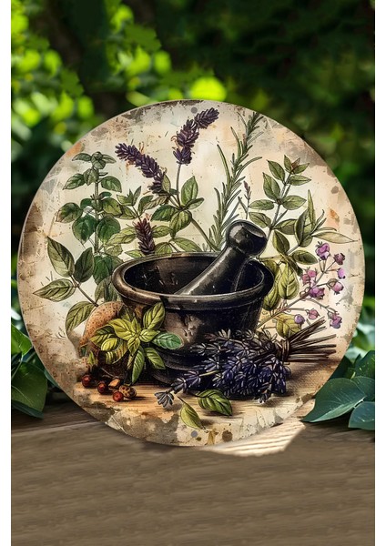 Şifalı Otlar ve Havan Temalı Uv Baskı Mdf Duvar Süsü – 33X33 cm & 20X20 cm DT215