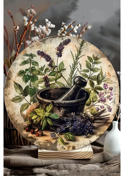 Şifalı Otlar ve Havan Temalı Uv Baskı Mdf Duvar Süsü – 33X33 cm & 20X20 cm DT215 modelleri
