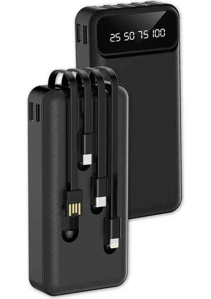 2 LED Işıklı Powerbank. 4 In 1 Powerbank Lightning / Type-C / Micro USB / 2xusb. 30000MAH fiyatları