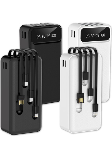 2 LED Işıklı Powerbank. 4 In 1 Powerbank Lightning / Type-C / Micro USB / 2xusb. 30000MAH modelleri