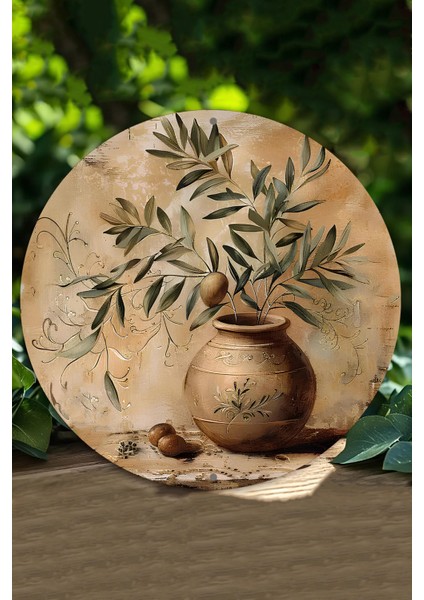 Zeytin Dalı ve Seramik Vazo Temalı Uv Baskı Mdf Duvar Süsü – 33X33 cm & 20X20 cm DT211