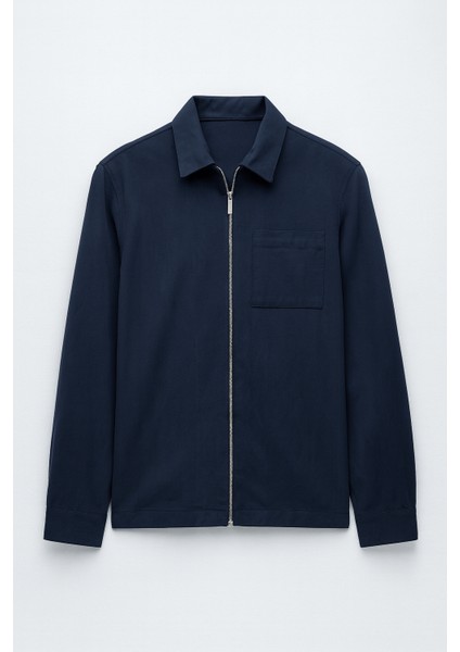 Regular Fit Cupra Kumaş Fermuarlı Erkek Ceket - Lacivert