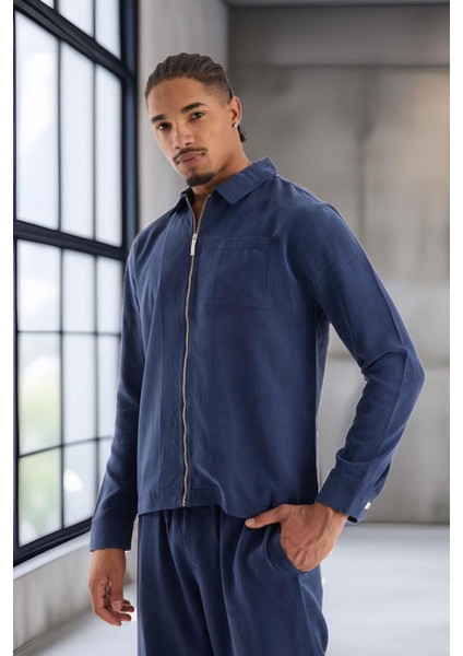 Regular Fit Cupra Kumaş Fermuarlı Erkek Ceket - Lacivert fiyatları