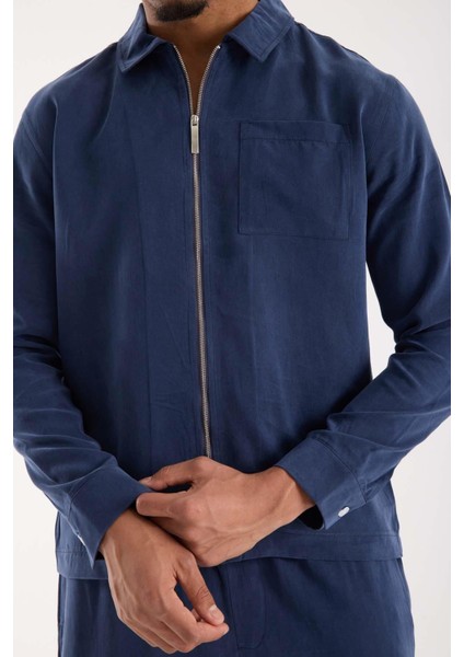 Regular Fit Cupra Kumaş Fermuarlı Erkek Ceket - Lacivert modelleri