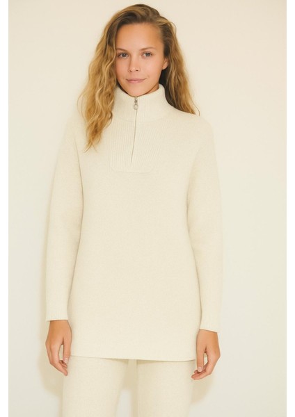 Yakası Fermuarlı Tunik ve Pantolon Ikili Triko Takım fiyatları