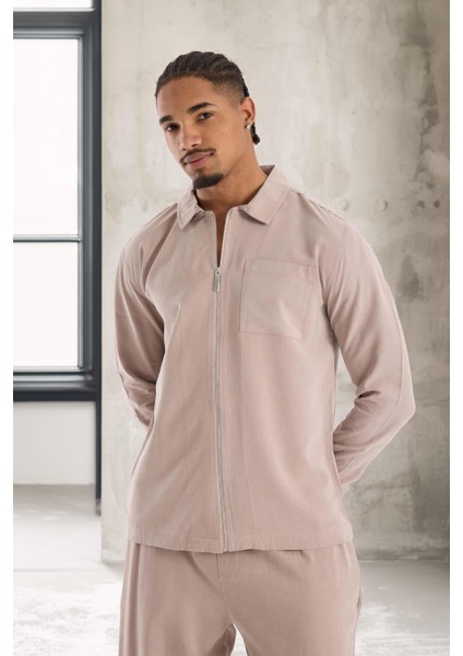 Regular Fit Cupra Kumaş Fermuarlı Erkek Ceket - Bej fiyatları