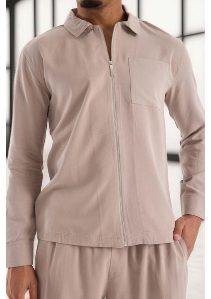 Regular Fit Cupra Kumaş Fermuarlı Erkek Ceket - Bej modelleri