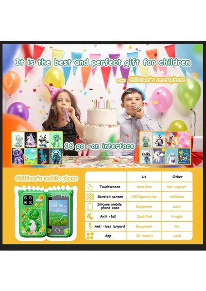 Çocuklar Için Eğitici Telefon Dokunmatik Ekran Çift Kameralı Fenerli Müzik Çalar Oyun Video Mor