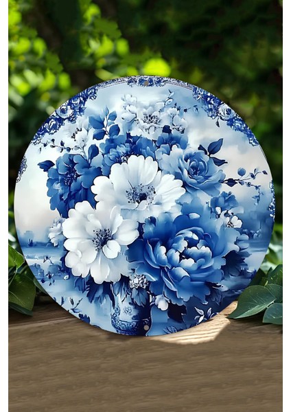 Mavi Beyaz Çiçek Desenli Uv Baskı Mdf Duvar Süsü – 33X33 cm & 20X20 cm DT230