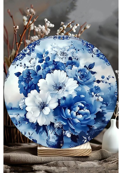 Mavi Beyaz Çiçek Desenli Uv Baskı Mdf Duvar Süsü – 33X33 cm & 20X20 cm DT230 modelleri