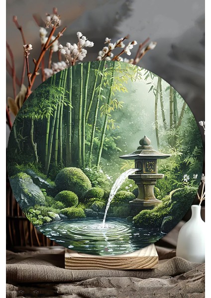 Japon Bahçesi ve Bambu Temalı Uv Baskı Mdf Duvar Süsü – 33X33 cm & 20X20 cm DT214 modelleri