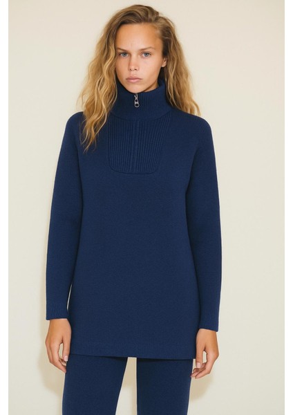 Yakası Fermuarlı Tunik ve Pantolon Ikili Triko Takım fiyatları