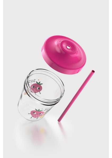 Aura Summer Baby Desenli 350 ml Tritan Pipetli Çocuk Bardak 142022 Fuşya modelleri