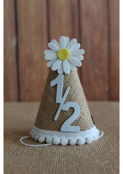 Yarım Yaş 6 Ay 6 Months Şapka Papatya Temalı Hasır Şapka Jüt Kumaş Papatya Şapka Doğum Günü Şapkası