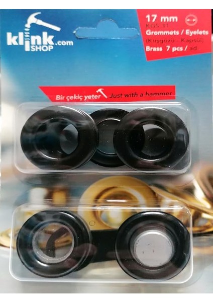 No.31 (17MM) Kendin Yap Kiti, El Örgüsü, Kağıt Ip, Makrome Ip Vs. Kumaş, Deri Vs. Dikim Çantalar Için Çekiçle Uygulama Aparatları ve 7 Adet Kuşgözü Takım-Paslanmaz Pirinç (Siyah) modelleri