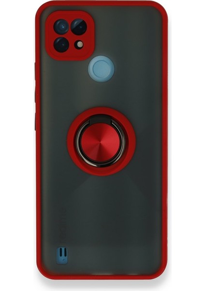 Realme C21 Kılıf Kamera Korumalı Yüzüklü Manyetik Standlı Arkası Buzlu Iring Kapak