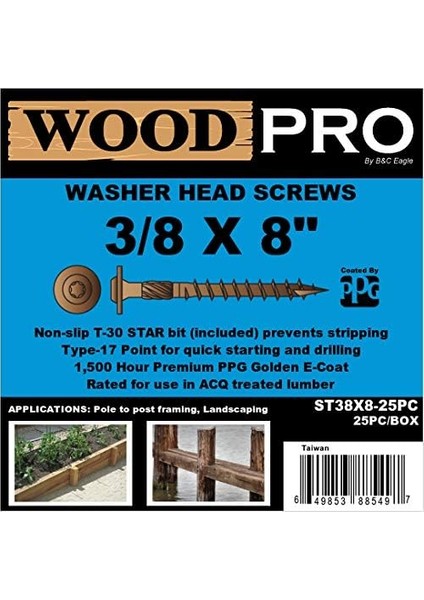 Gurthalteband ST38 x 8 - 25-Parça 3/8 Inç - 8 Inç Uzunluk Çamaşır Makinesi Dış Kafa Ahşap Vidalar, 25 Adet, modelleri