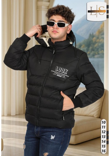 Lasgaris Jeans Erkek Çocuk Petekli Kapüşonlu Şişme Mont (Peluş Astarlı)