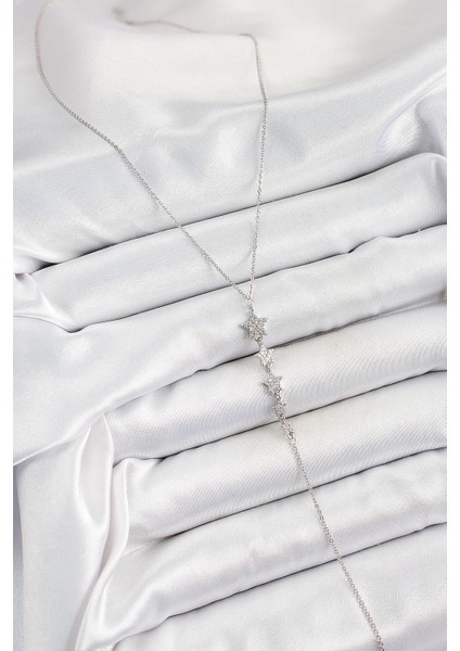 Pirinç Zirkon Taşlı Sıralı Yıldız Figürlü Y Model Gümüş Renk Kadın Kolye - PRT3500EB06962 fiyatları