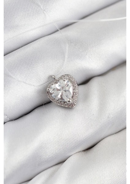 Misineli Kalp Model Gümüş Renk Hayalet Kolye - PRT3500EB08651