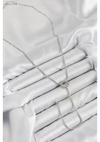 Pirinç Zirkon Taşlı Kalp Model Gümüş Renk Y Kolye - PRT3500EB08326 fiyatları