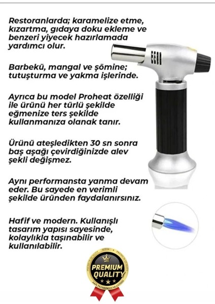 Profesyonel 1300 Derece Sıcaklık Veren Kamp Mangal Tatlı Kömür Gaz Doldurulabilir Alev Pürmüz Çakmak