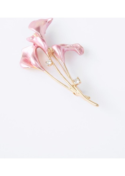 Pembe Üçlü Çiçek Figürlü Broş