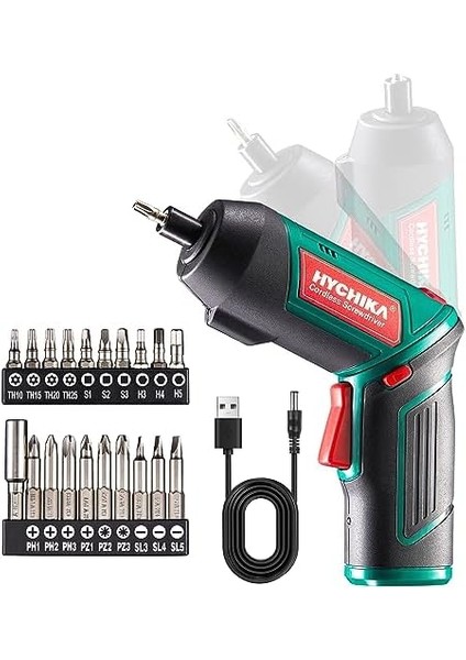 Tornavida 6nm, Hychıka Akülü Tornavida 2000MAH 3.6V, 20 Aksesuar, LED Lamba, Manyetik Mandren, Şarj Cihazı modelleri