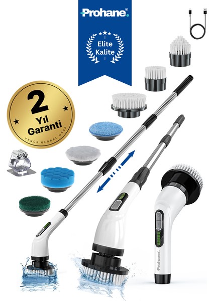 Şarjlı Ve Elektrikli Temizlik Fırçası | 7 Başlık Dahil | Mutfak, Banyo, Halı Ve Diğer Yüzeyler Için