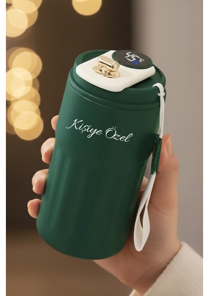 Kişiye Özel Dijital Isı Göstergeli Paslanmaz 304 Haki Çelik Bardak Termos Mug Kupa 400ML