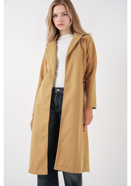 Kadın BDART Kruvaze Yaka Kuşaklı Kaşe Ceket Kehribar Sarısı fırsatları