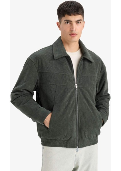 Oversize Geniş Kalıp Gömlek Yaka Beli Lastikli Fermuarlı İç Cepli Kadife Mont E9186AX25AU fırsatları