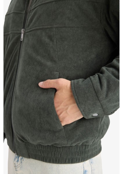 Oversize Geniş Kalıp Gömlek Yaka Beli Lastikli Fermuarlı İç Cepli Kadife Mont E9186AX25AU indirimleri