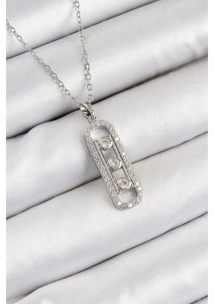 316L Çelik Zirkon Taşlı Messika Model Gümüş Renk Kadın Kolye - PRT3500EB07627