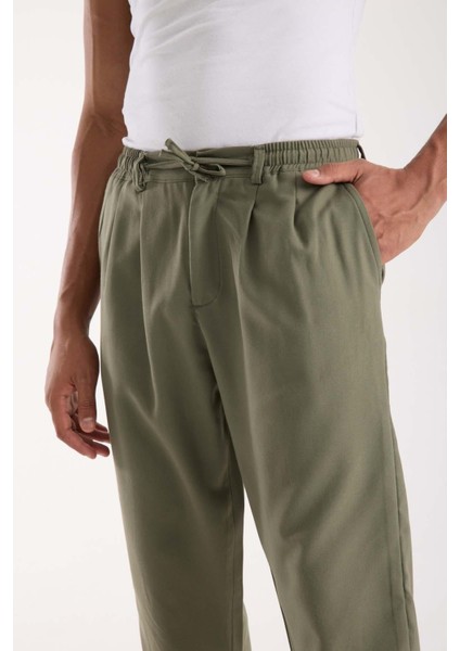 Bezayağı Kumaş Relax Fit Duble Paça Jogger Pantolon - Avcı Yeşili fiyatları
