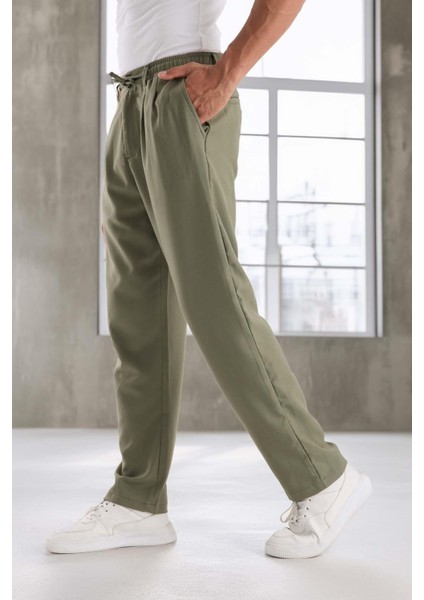 Bezayağı Kumaş Relax Fit Duble Paça Jogger Pantolon - Avcı Yeşili modelleri