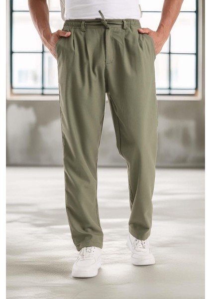 Bezayağı Kumaş Relax Fit Duble Paça Jogger Pantolon - Avcı Yeşili indirimleri