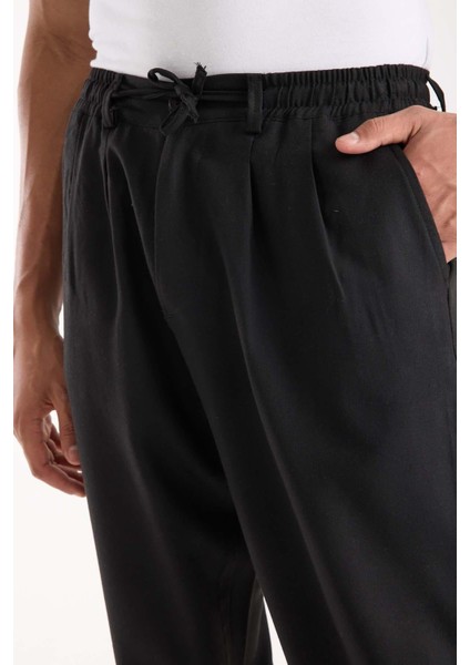 Bezayağı Kumaş Relax Fit Duble Paça Jogger Pantolon - Siyah fiyatları
