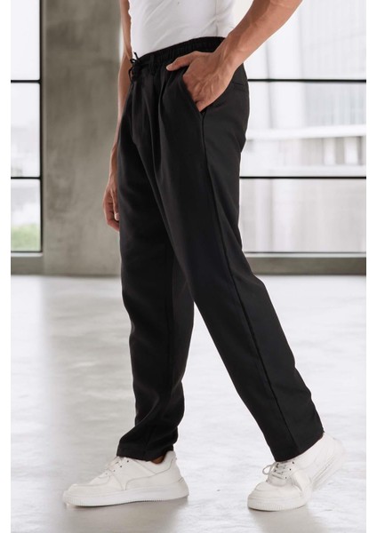 Bezayağı Kumaş Relax Fit Duble Paça Jogger Pantolon - Siyah modelleri