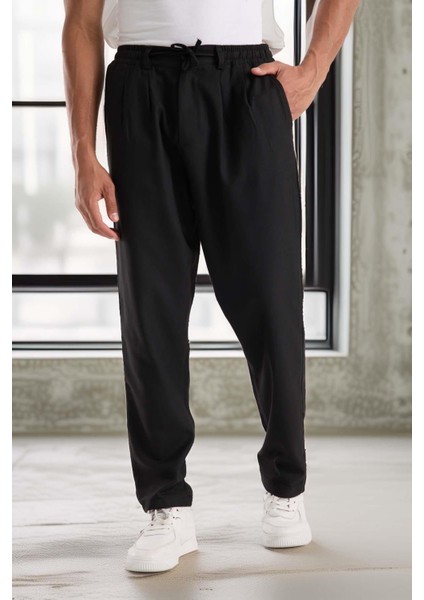 Bezayağı Kumaş Relax Fit Duble Paça Jogger Pantolon - Siyah indirimleri