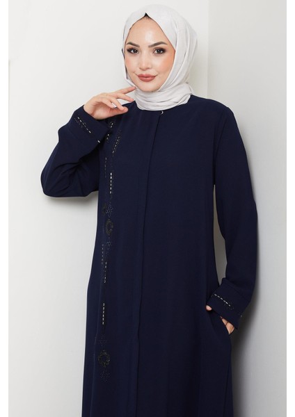 Önü Taşlı Büyük Beden Ferace Lacivert HM2800 fiyatları