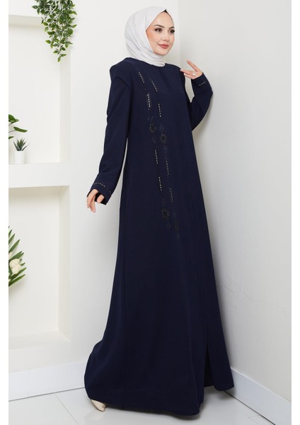 Önü Taşlı Büyük Beden Ferace Lacivert HM2800 modelleri