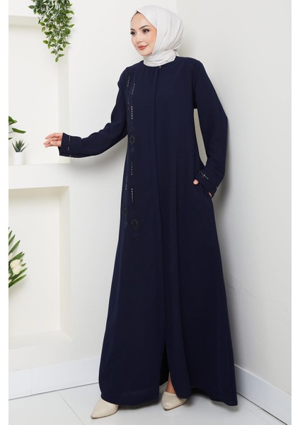 Önü Taşlı Büyük Beden Ferace Lacivert HM2800 fırsatları