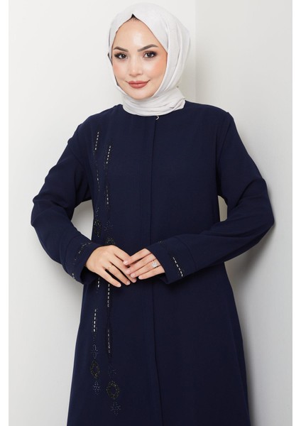 Önü Taşlı Büyük Beden Ferace Lacivert HM2800 indirimleri