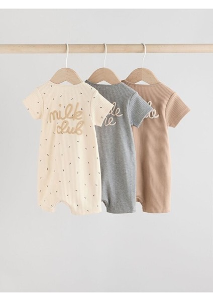 % 100 Pamuklu Krem Kahve 3'lü Romper Set fiyatları