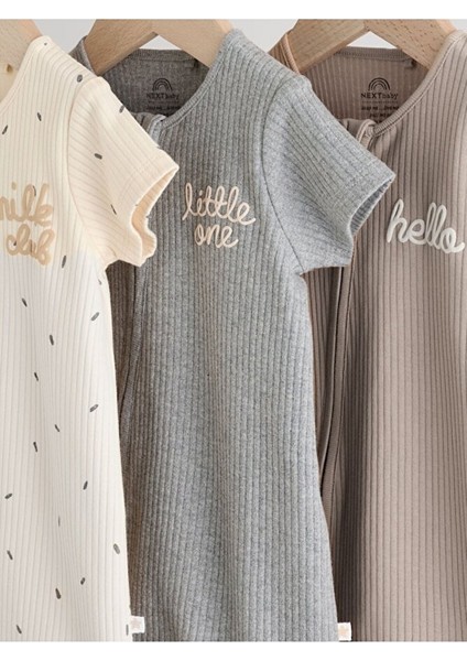 % 100 Pamuklu Krem Kahve 3'lü Romper Set modelleri