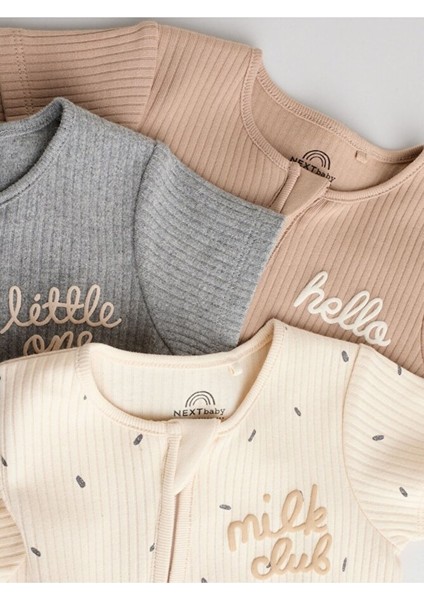 % 100 Pamuklu Krem Kahve 3'lü Romper Set fırsatları