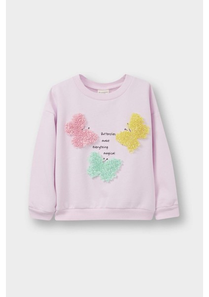 Kız Bebek Bisiklet Yaka Baskılı İçi Yumuşak Tüylü Sweatshirt E8922A525AU